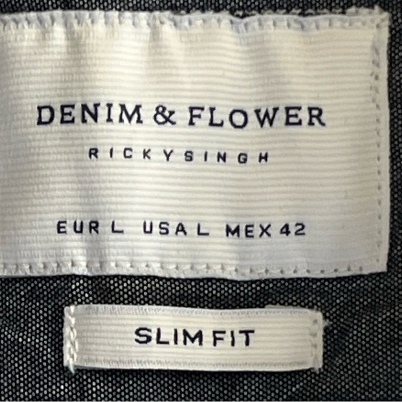 Denim & Flower Men's Shirt L White Blue Stripes Slim Fit Button Down - Picture 8 of 13